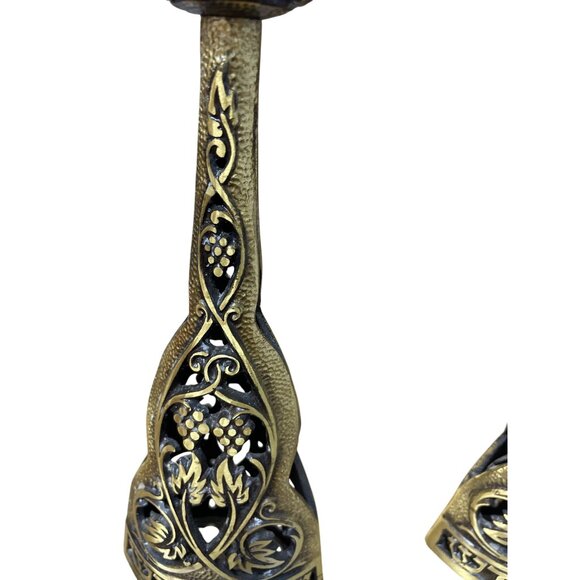 Vintage Brass Shabbat Hebrew Candlestick Sconces 9.5"H x 3.5"W SKU 9318 - Picture 10 of 12